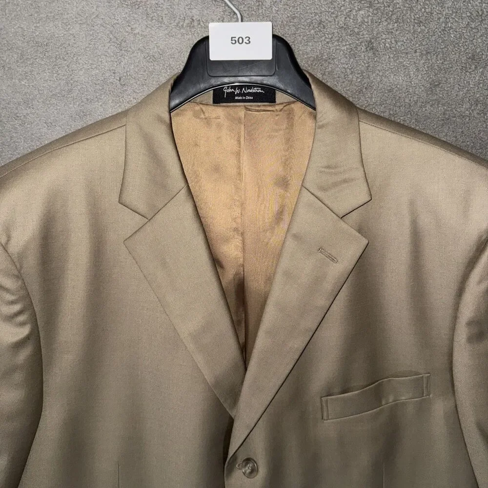 John W. Nordstrom Suit Jacket Blazer 48R Loro Piana Super 120s Wool 3-Button Tan